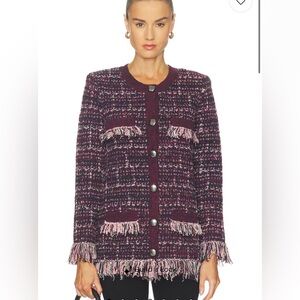 L’AGENCE fringe tweed cardigan